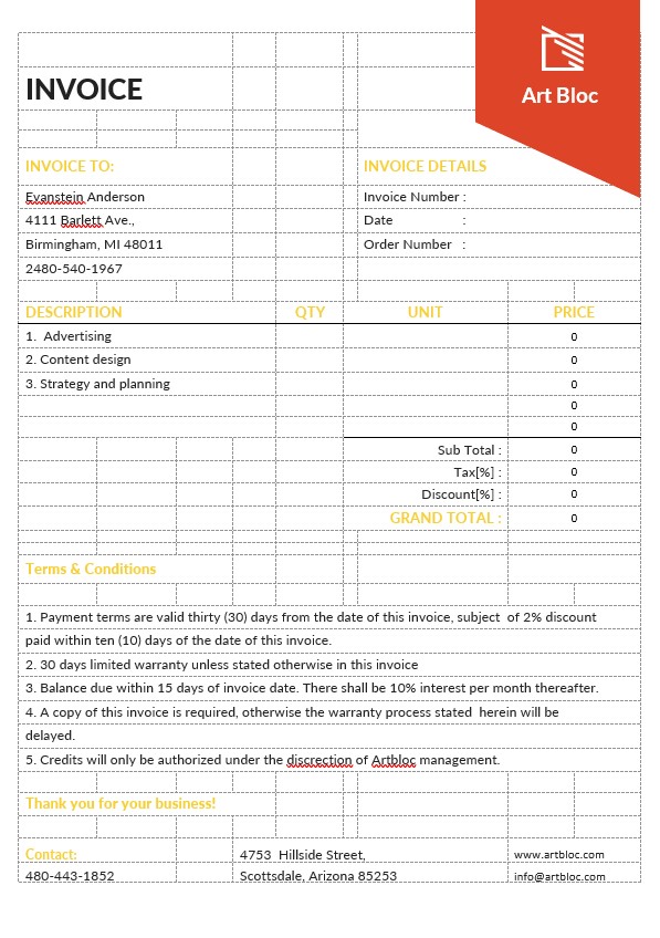 Art Director Invoice Template PSD template